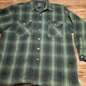 Moose Creek Mens XL Green Black Plaid Flannel Shirt Heavy 100% Cotton